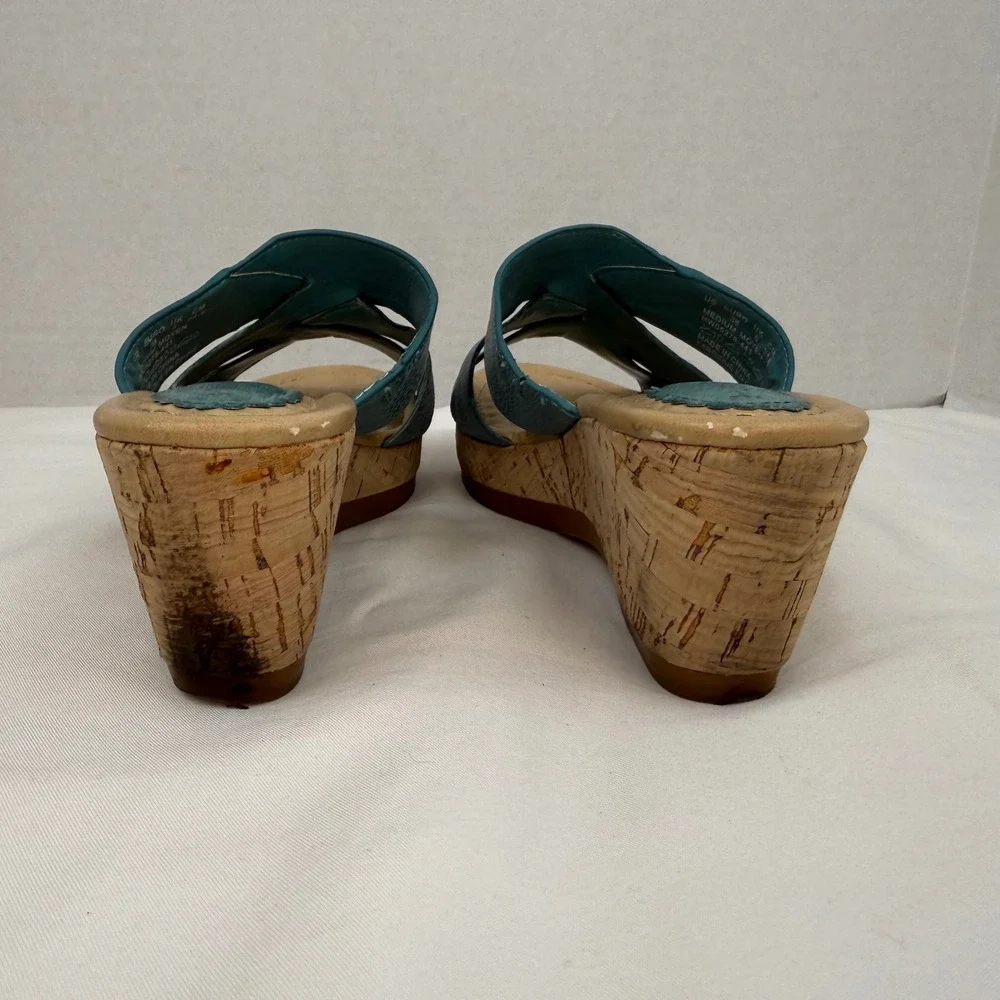 Hush Puppies Womens Teal Blue Textured Leather Cork Wedge Sandals HW05278-441 7
